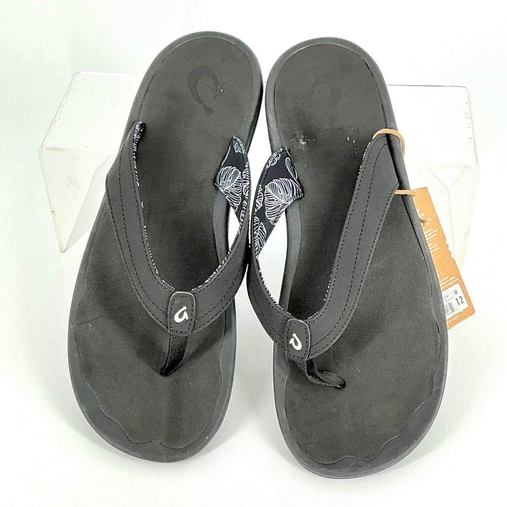 OluKai Ohana Womens Size 12 Black Flip Flop Sandals NEW Beach Thong $80